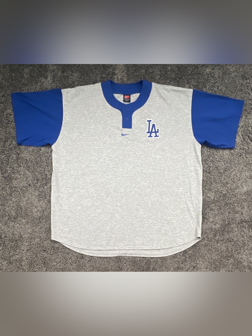 Los Angeles Dodgers Nike Team Henley Shirt Men's 2XL Blue Grey Vintage MLB